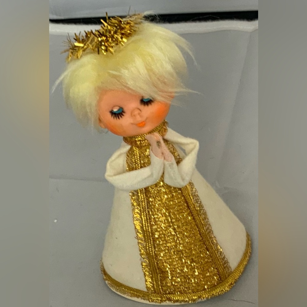 Vintage Tree Topper Christmas Rubber Vinyl Face Blonde Hair Cardboard Japan 60s